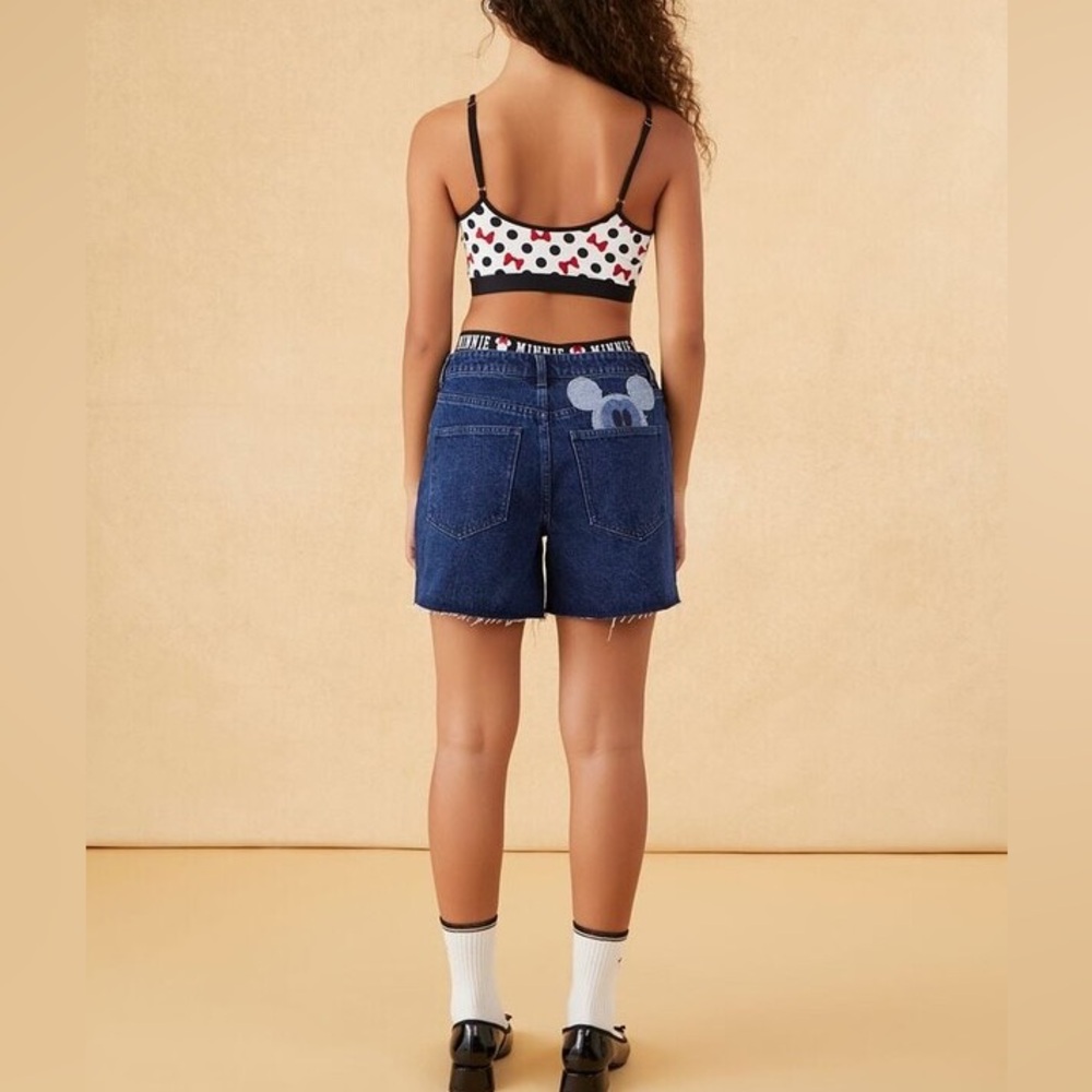 Forever 21 Women's Disney Mickey Mouse Denim Bermuda Shorts in Dark Denim, 13/14 - Picture 2 of 10